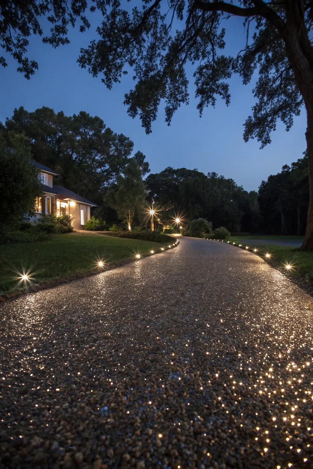Reflective surfaces add nighttime glamour to driveways.