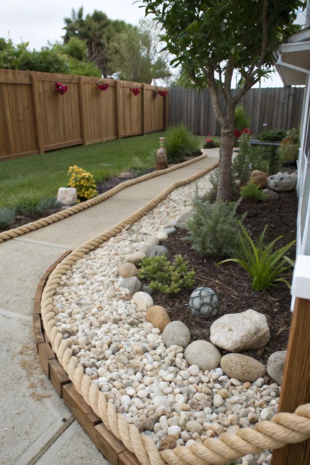Rope edging adds a nautical twist to your garden landscaping.