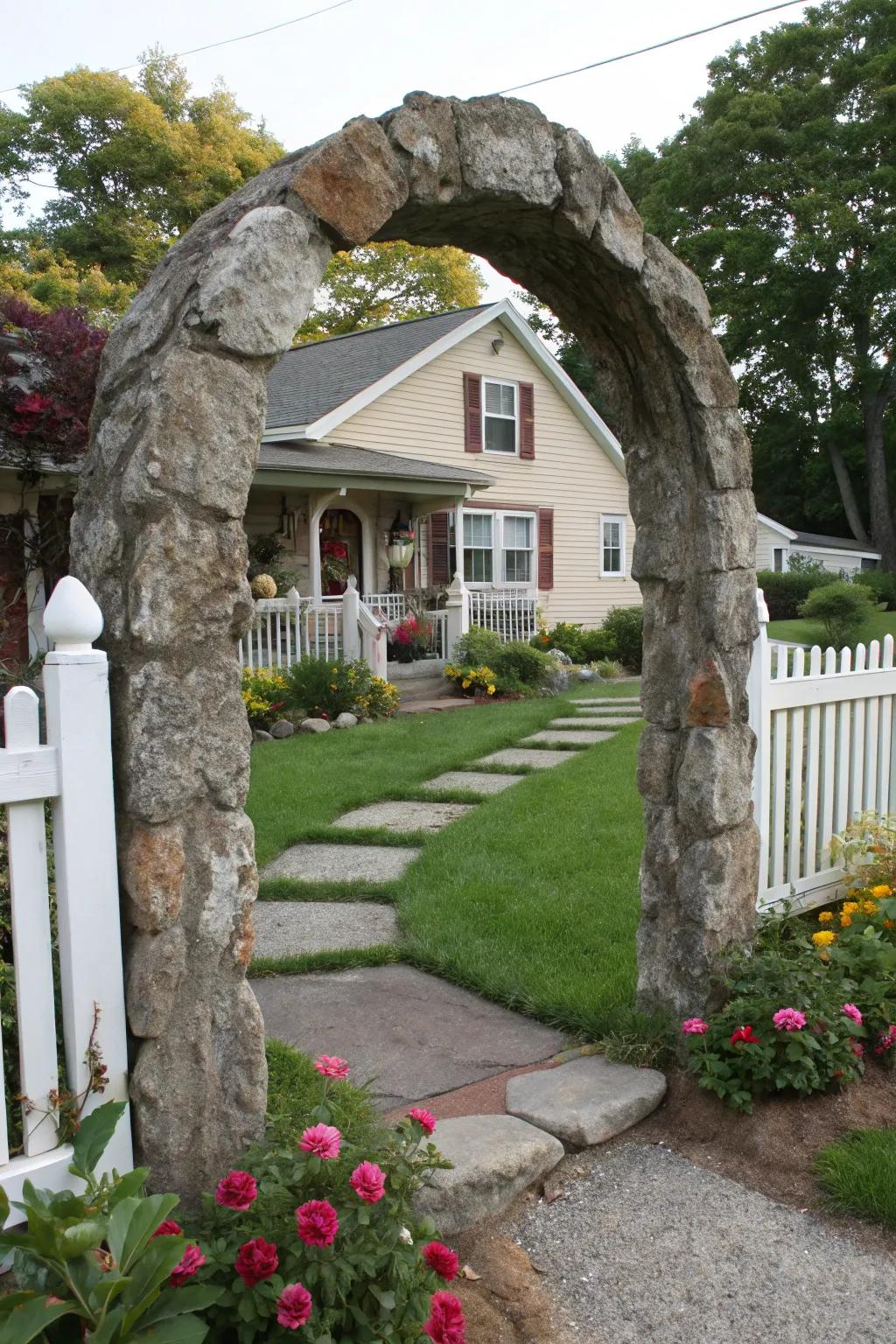 Rock arches make a grand statement at the entryway.