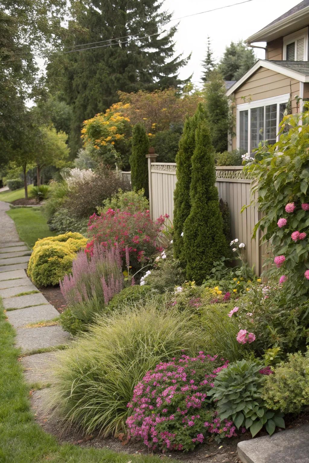 A front yard showcasing the depth created by layered planting.