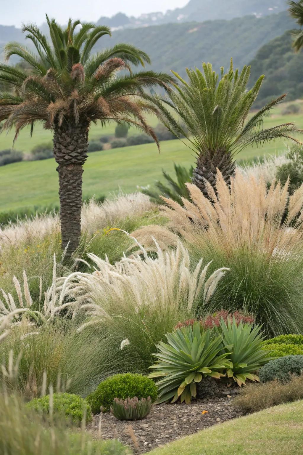 Contrasting textures with sago palms for visual interest.