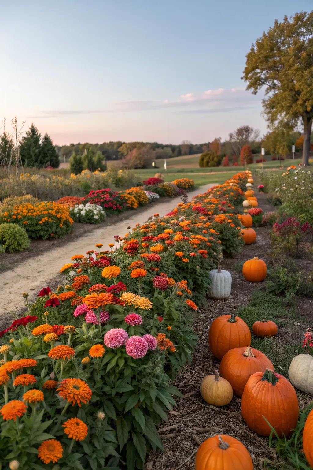 Zinnias pair beautifully with seasonal decorations for festive flair.