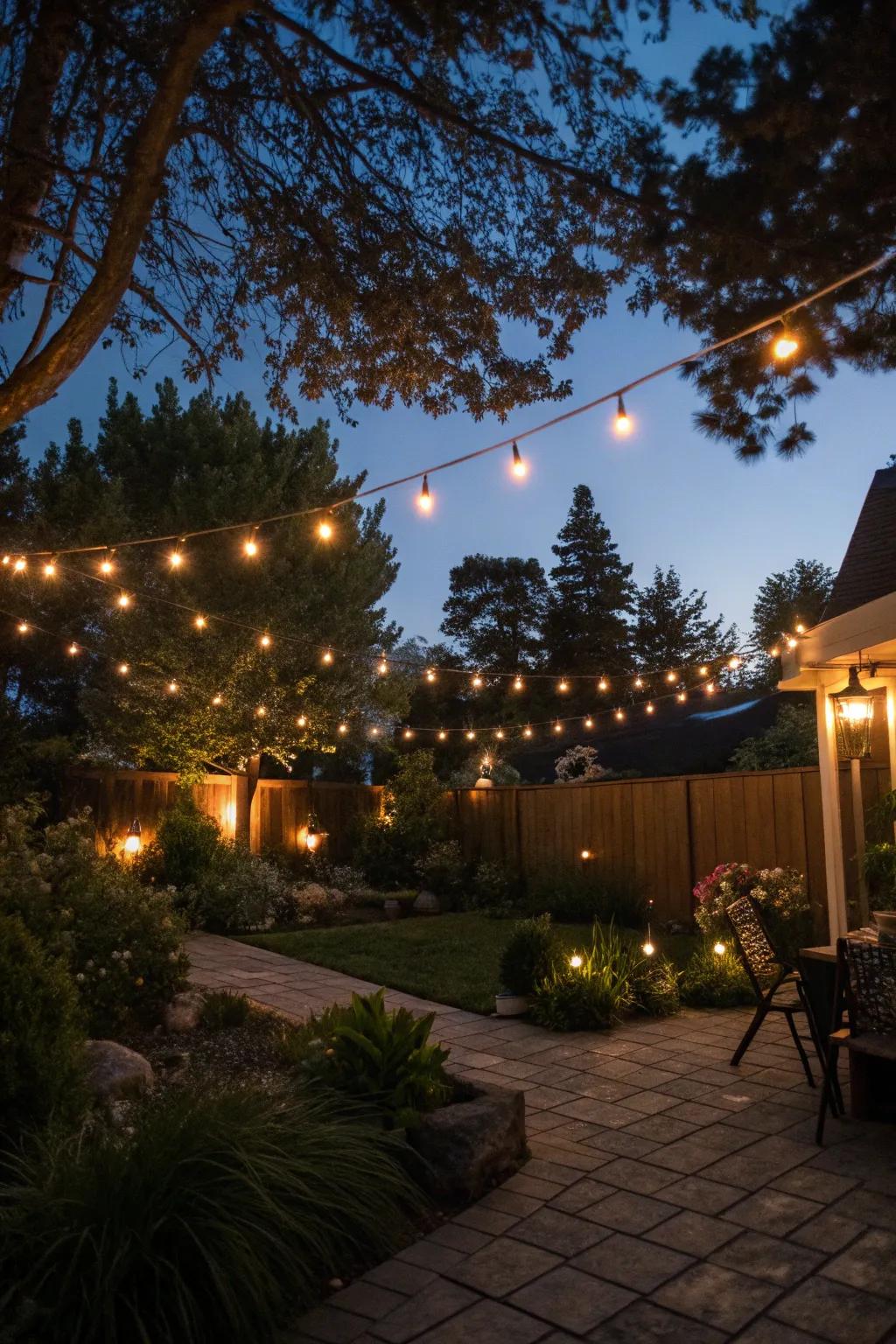 Illuminate your backyard with enchanting string lights.
