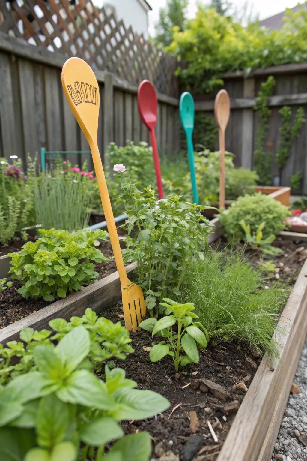 Label your plants with wooden spoon markers.