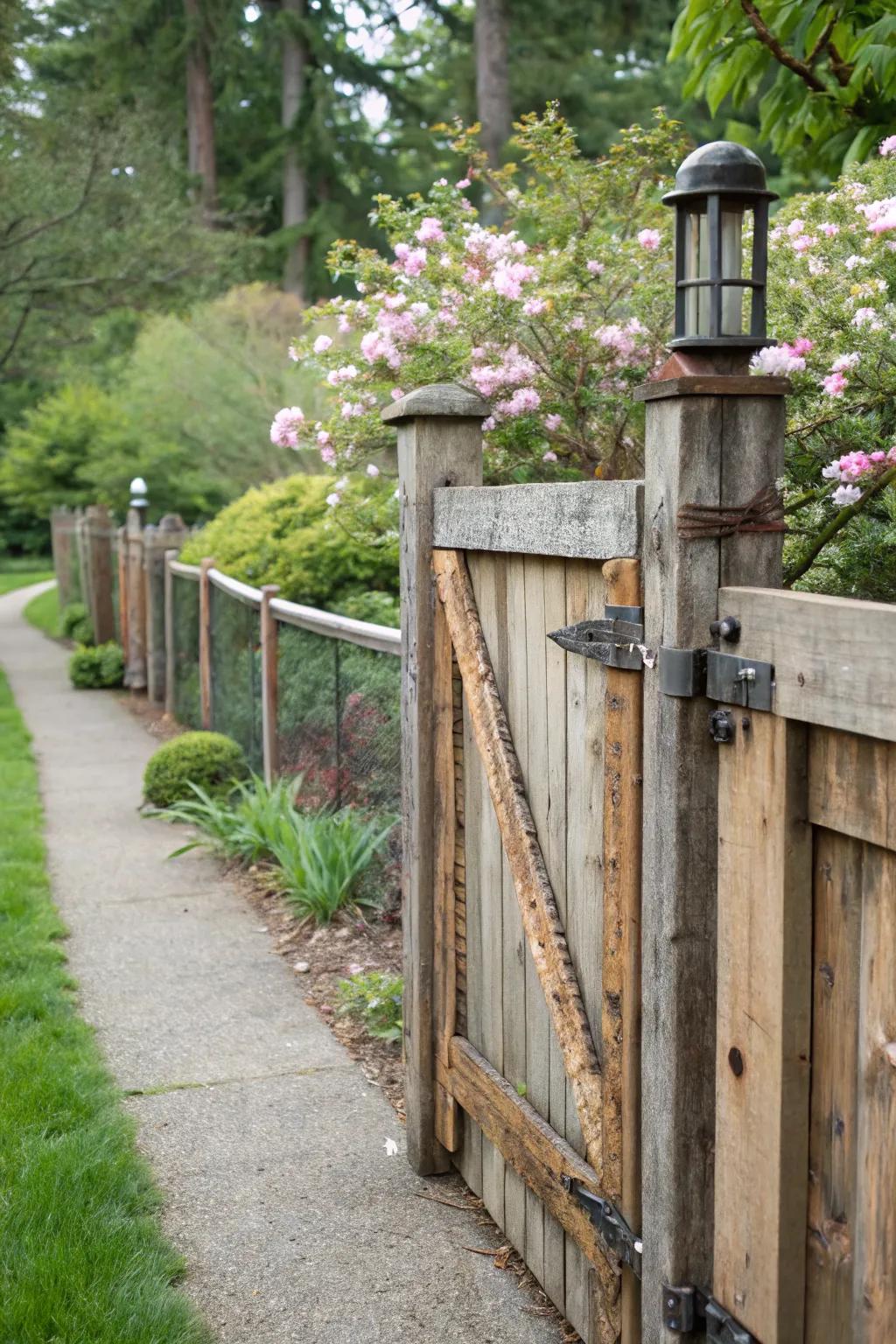 Reclaimed materials create unique and eco-friendly garden fences.
