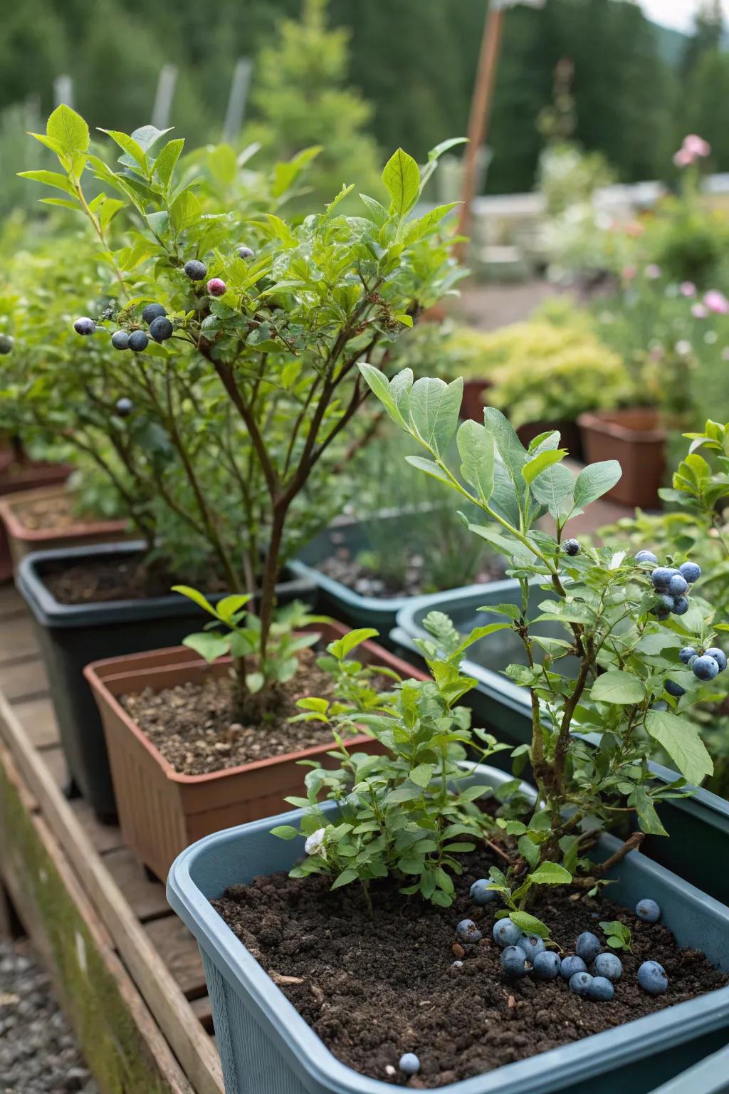 A container garden catering to plants with specific soil needs.