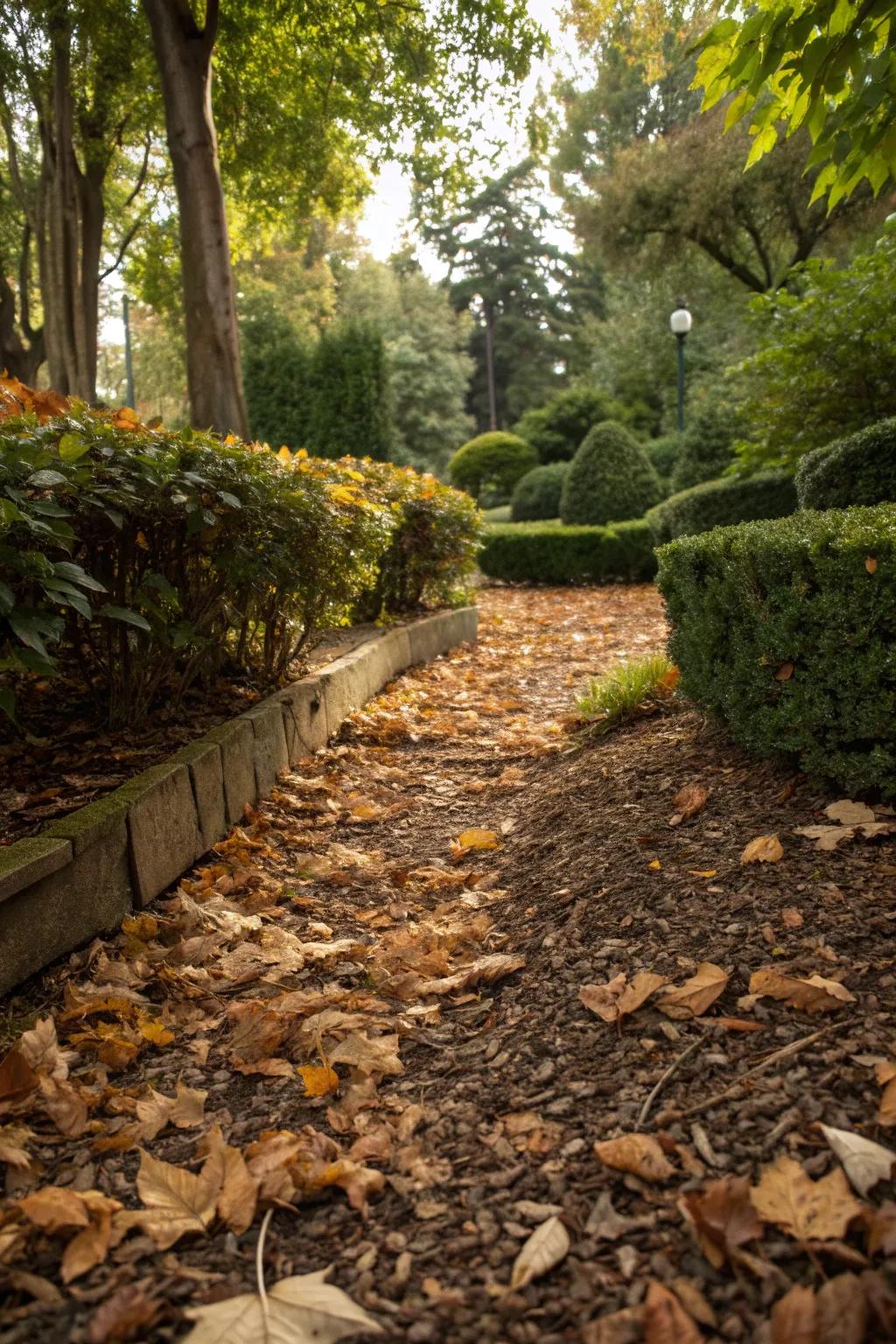 Mulch and leaves creating natural habitats in the garden.