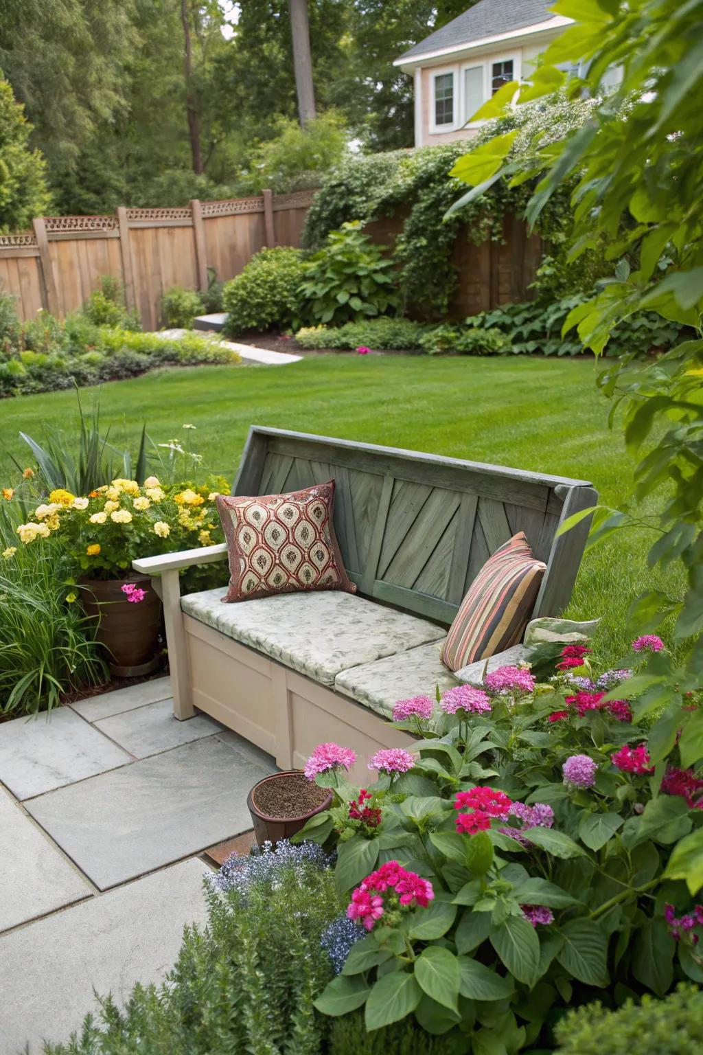 Keep your garden tidy with benches that double as storage.