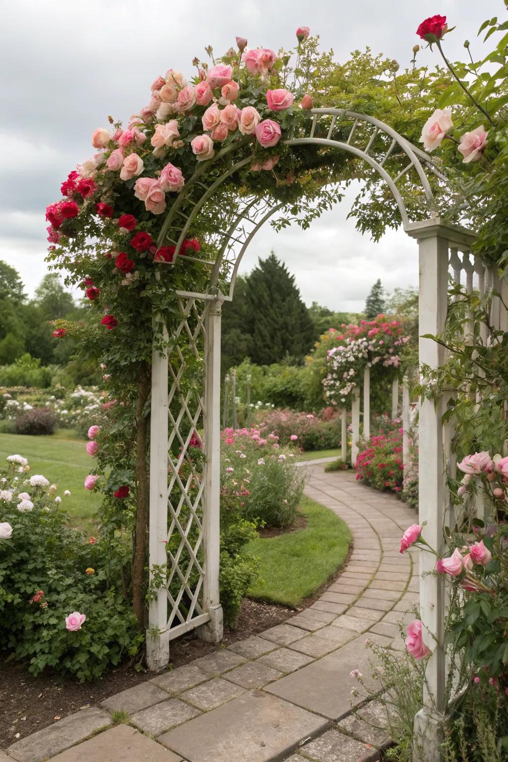 Garden arbors add charm and support climbing plants.