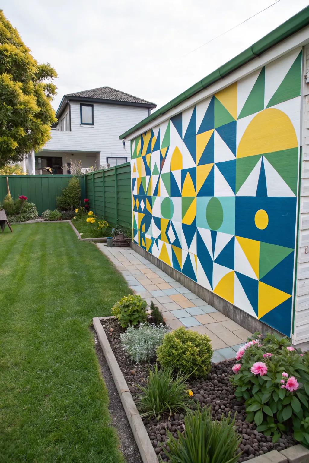 Geometric murals offer a modern, artistic flair.