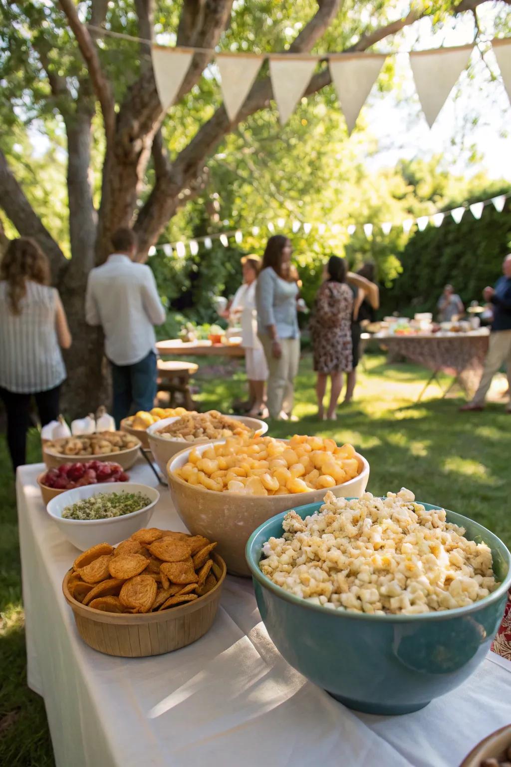 Budget-friendly snacks like popcorn keep guests satisfied.