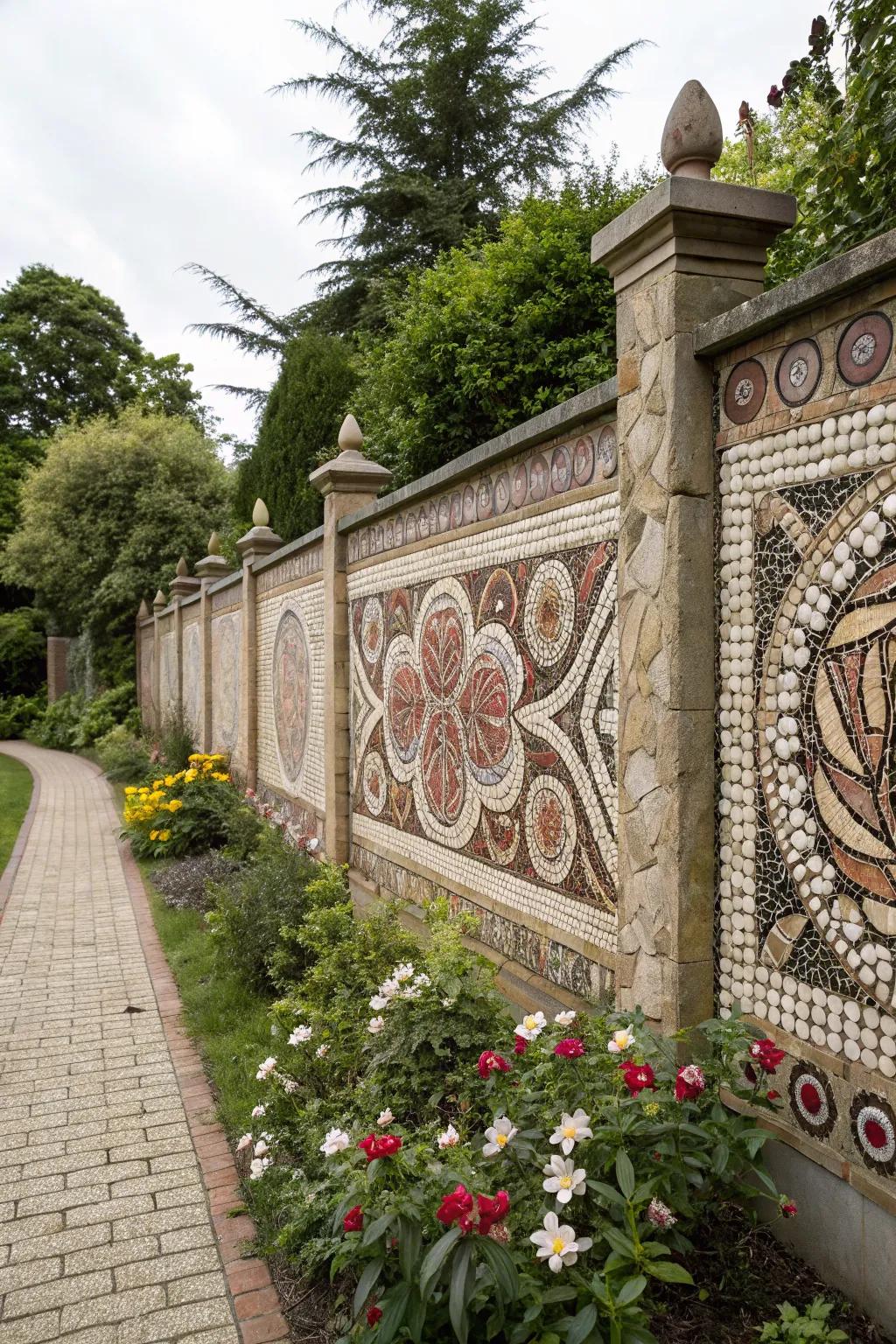 Pebble mosaic wall art creates a lasting impression in gardens.