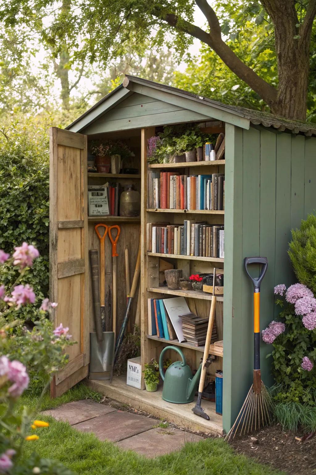 Repurposed furniture adds unique character and practical storage.