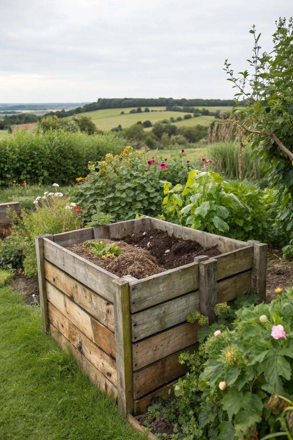 Eco-friendly compost bins crafted from sleepers.