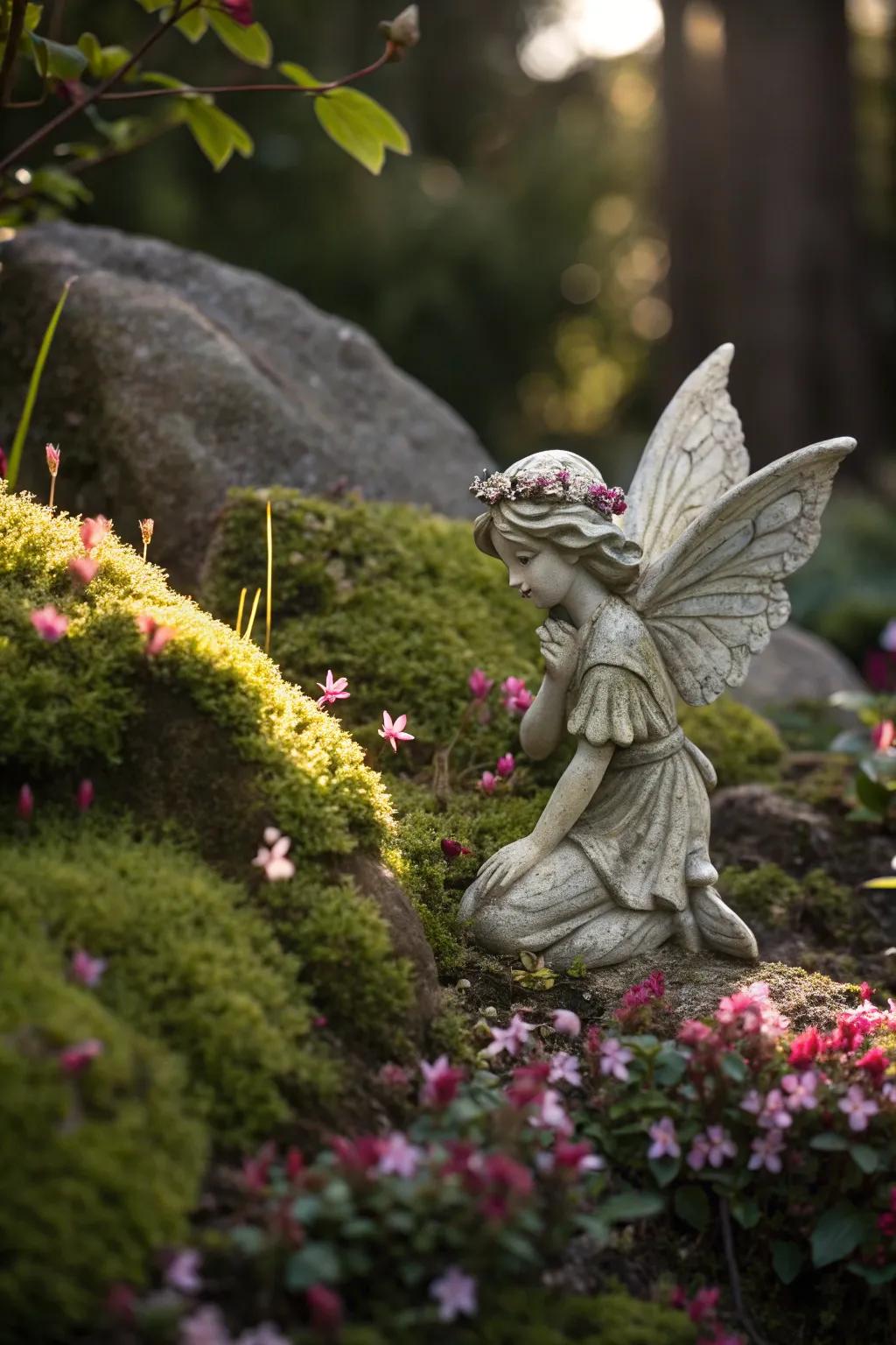 Miniature fantasy statues charm and enchant your garden visitors.