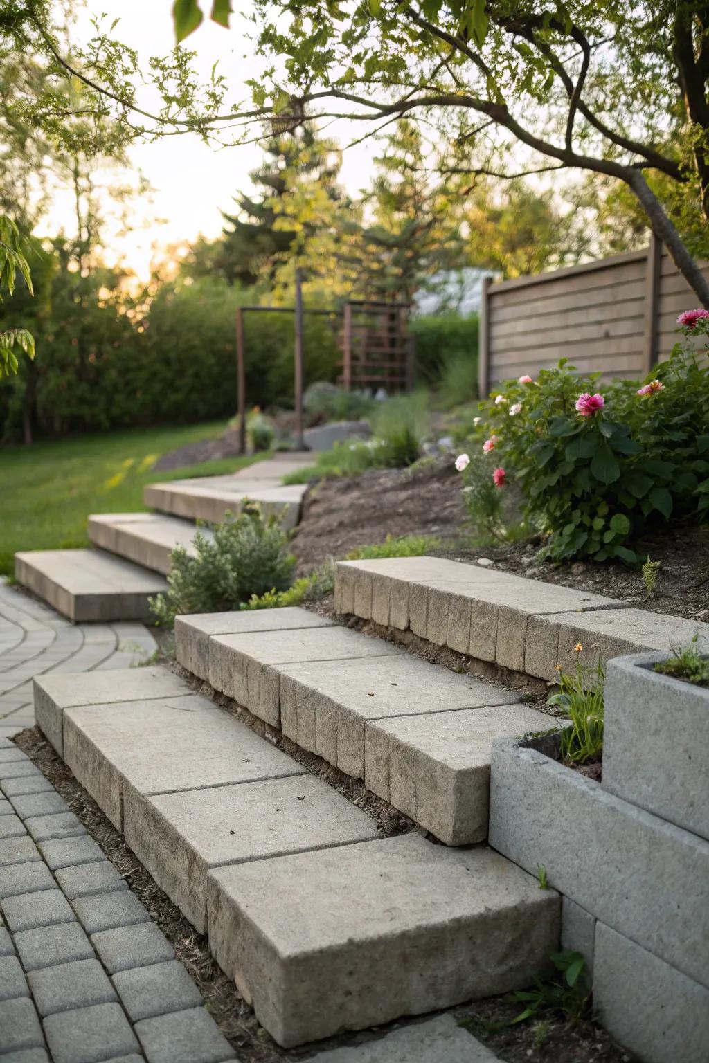Concrete blocks provide a simple, sturdy step solution.