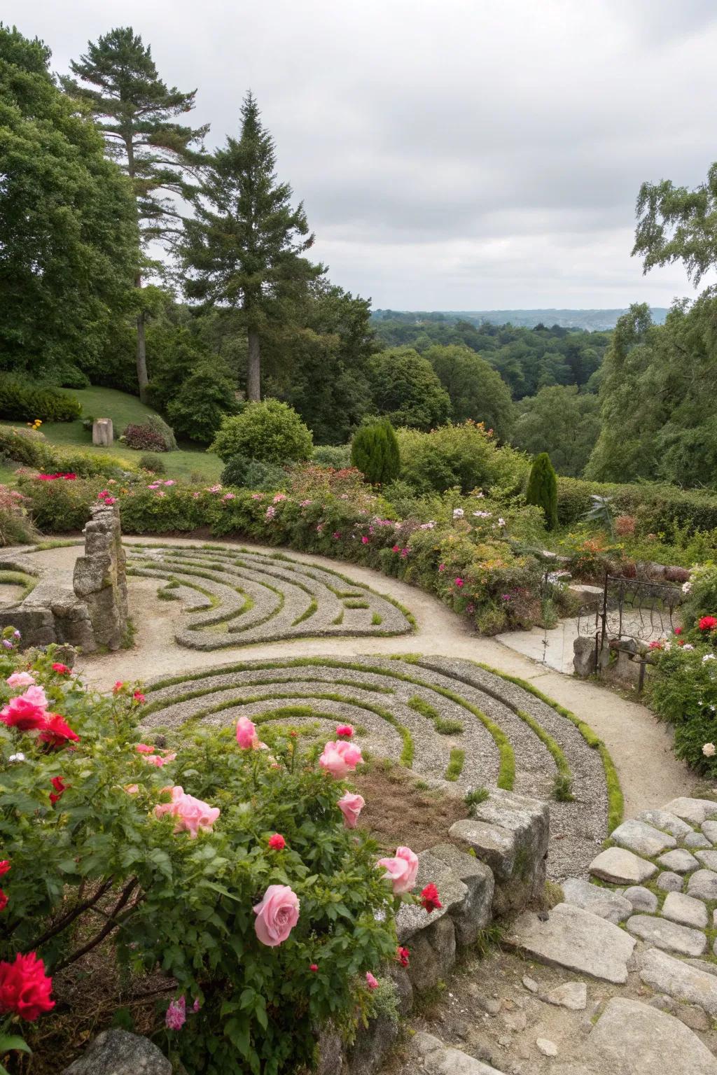 Stone labyrinths offer a space for meditation and reflection.