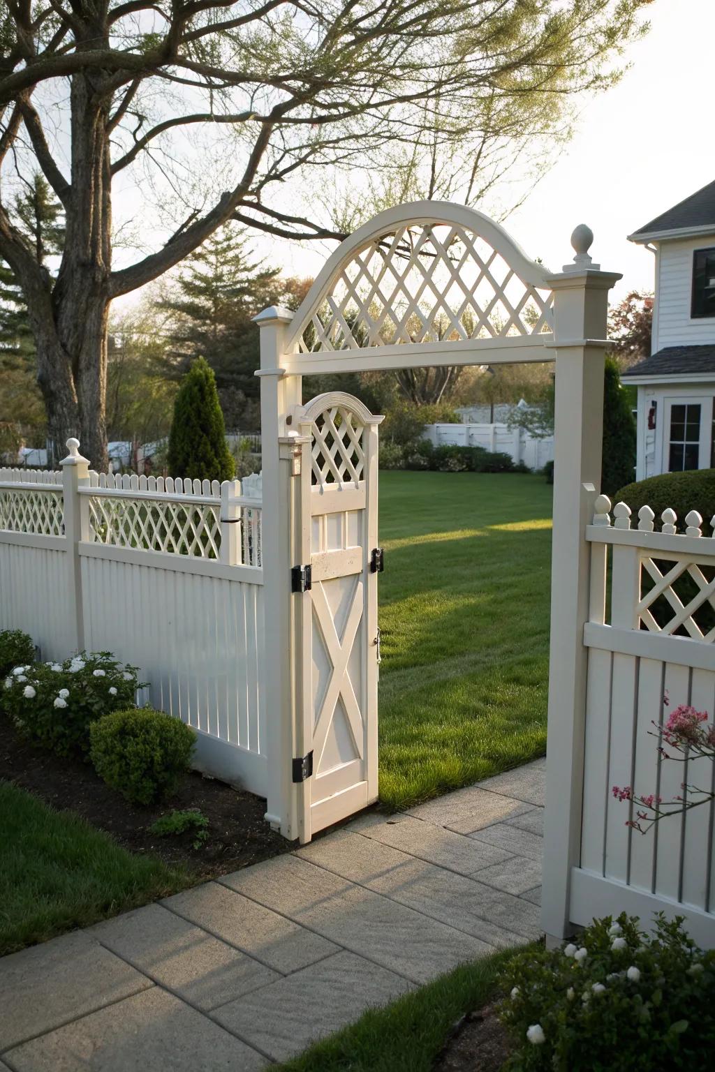 Z-frame gates provide strength and style with decorative lattice.