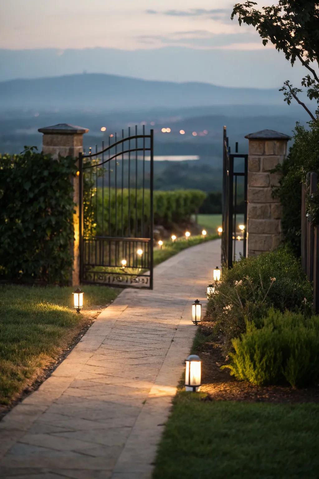 Pathway lights guide visitors safely and stylishly.