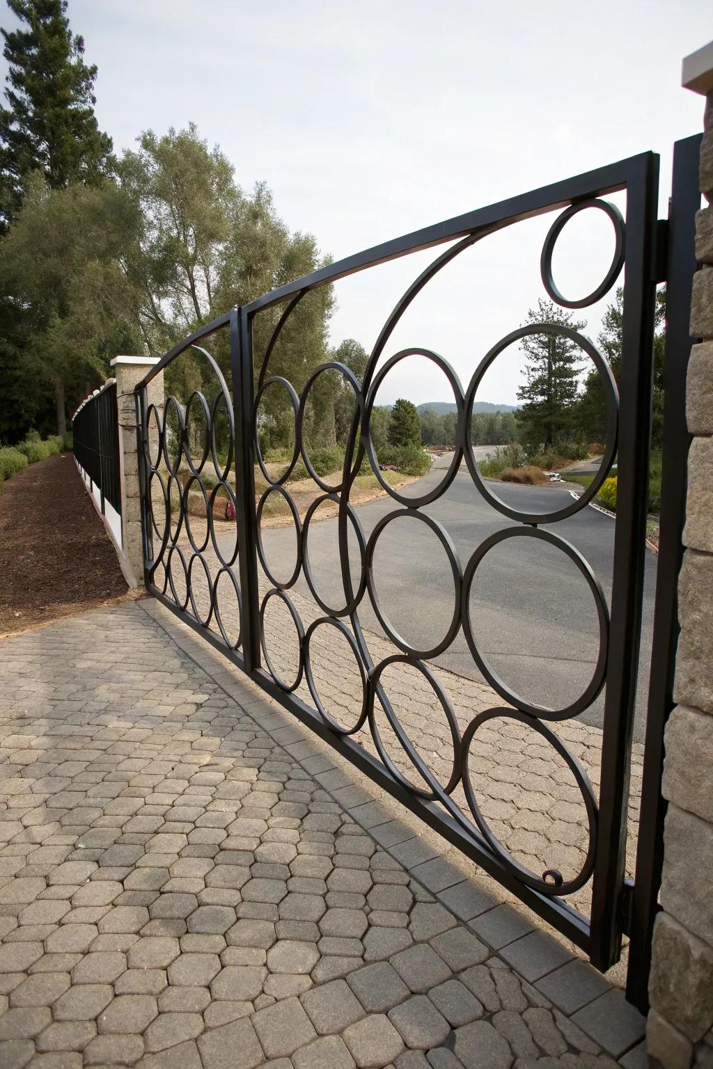 Circular motifs create a dynamic and fluid design.