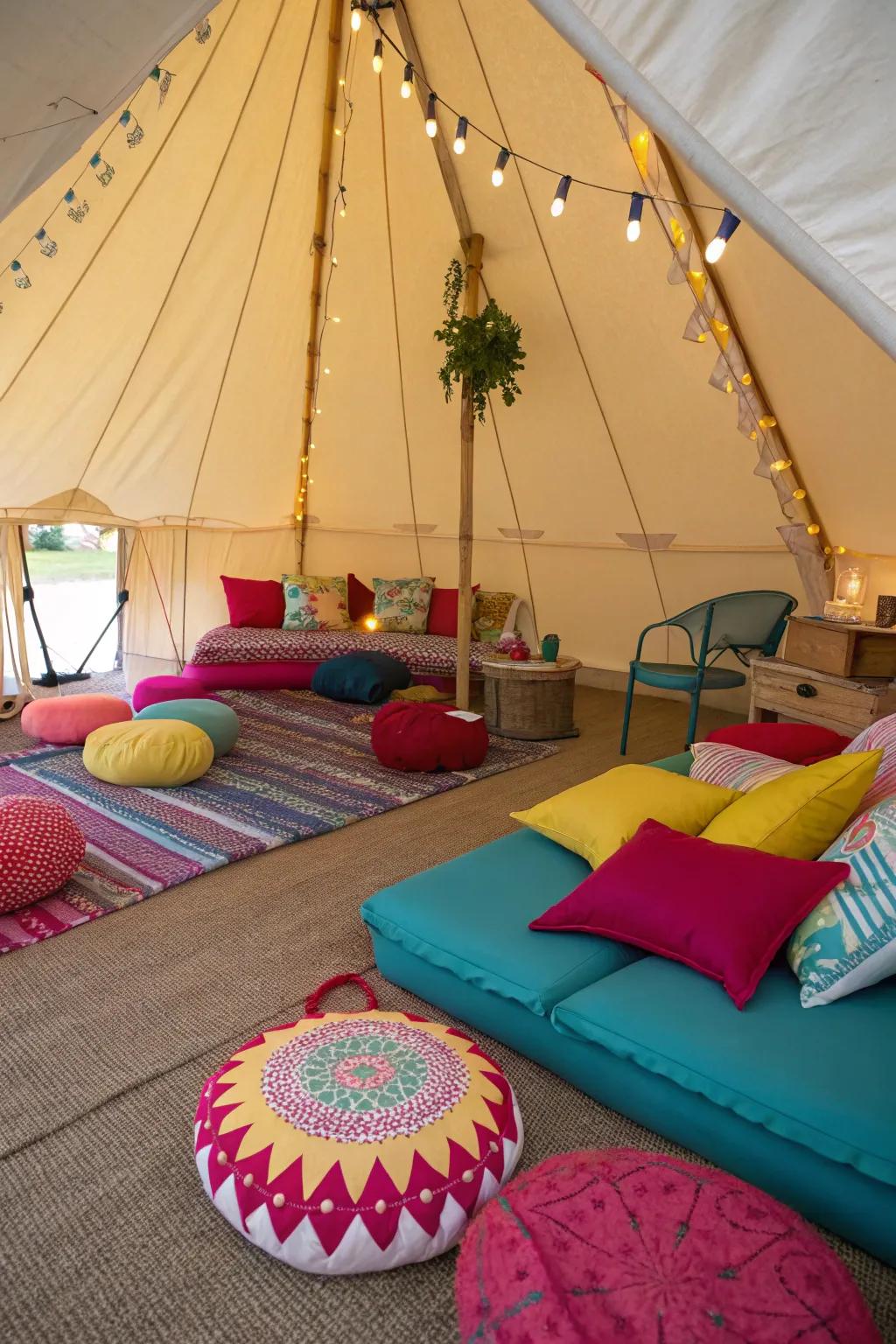 A pop of color brings energy and excitement to the tent.