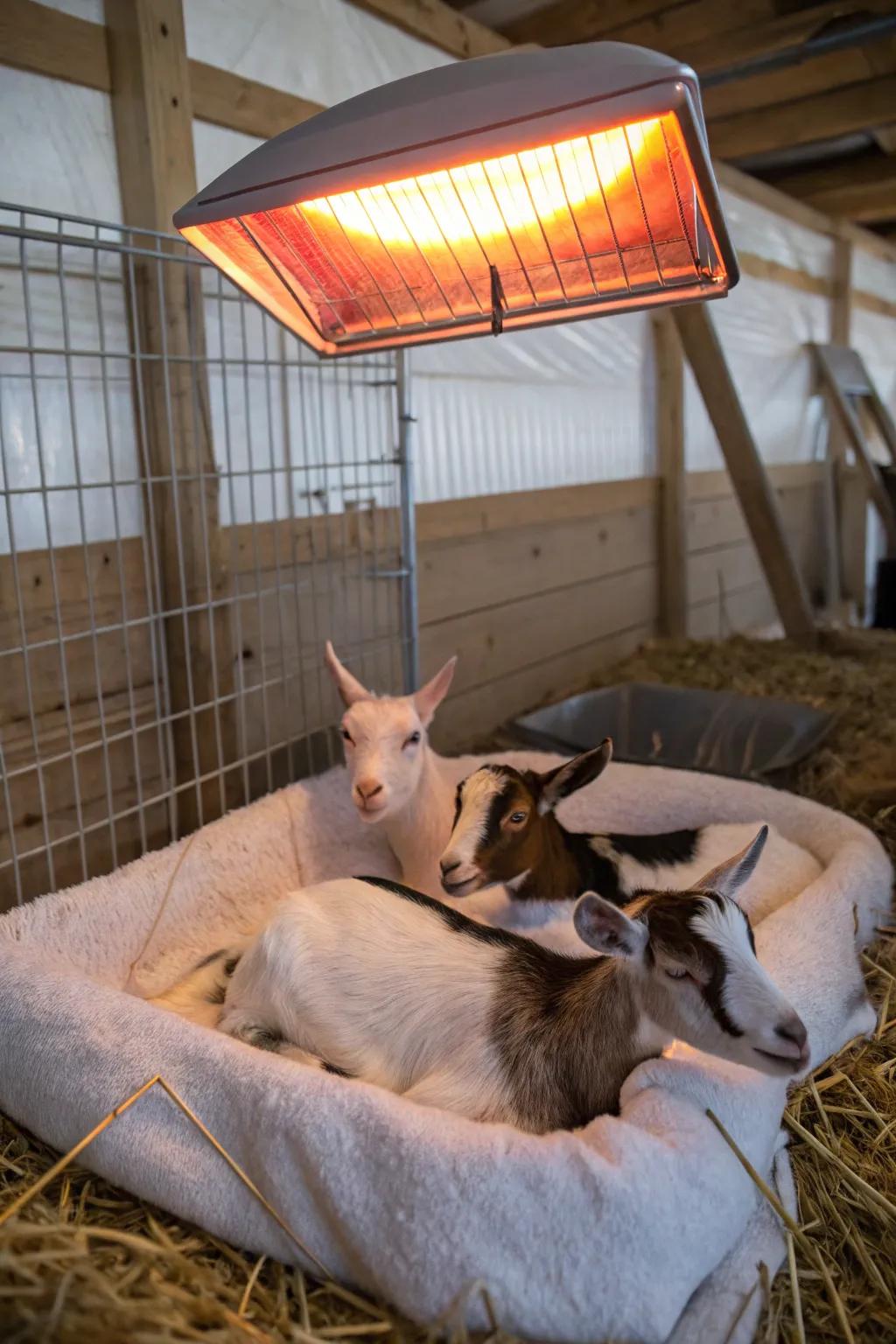 Radiant heaters keep the pen comfortable during cold spells.