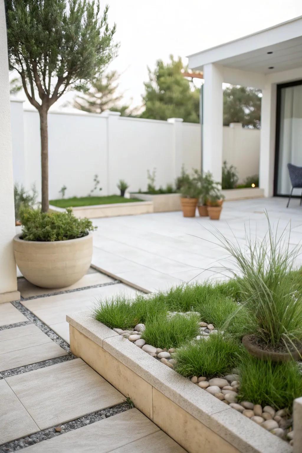 Grass accents add a subtle touch of greenery.