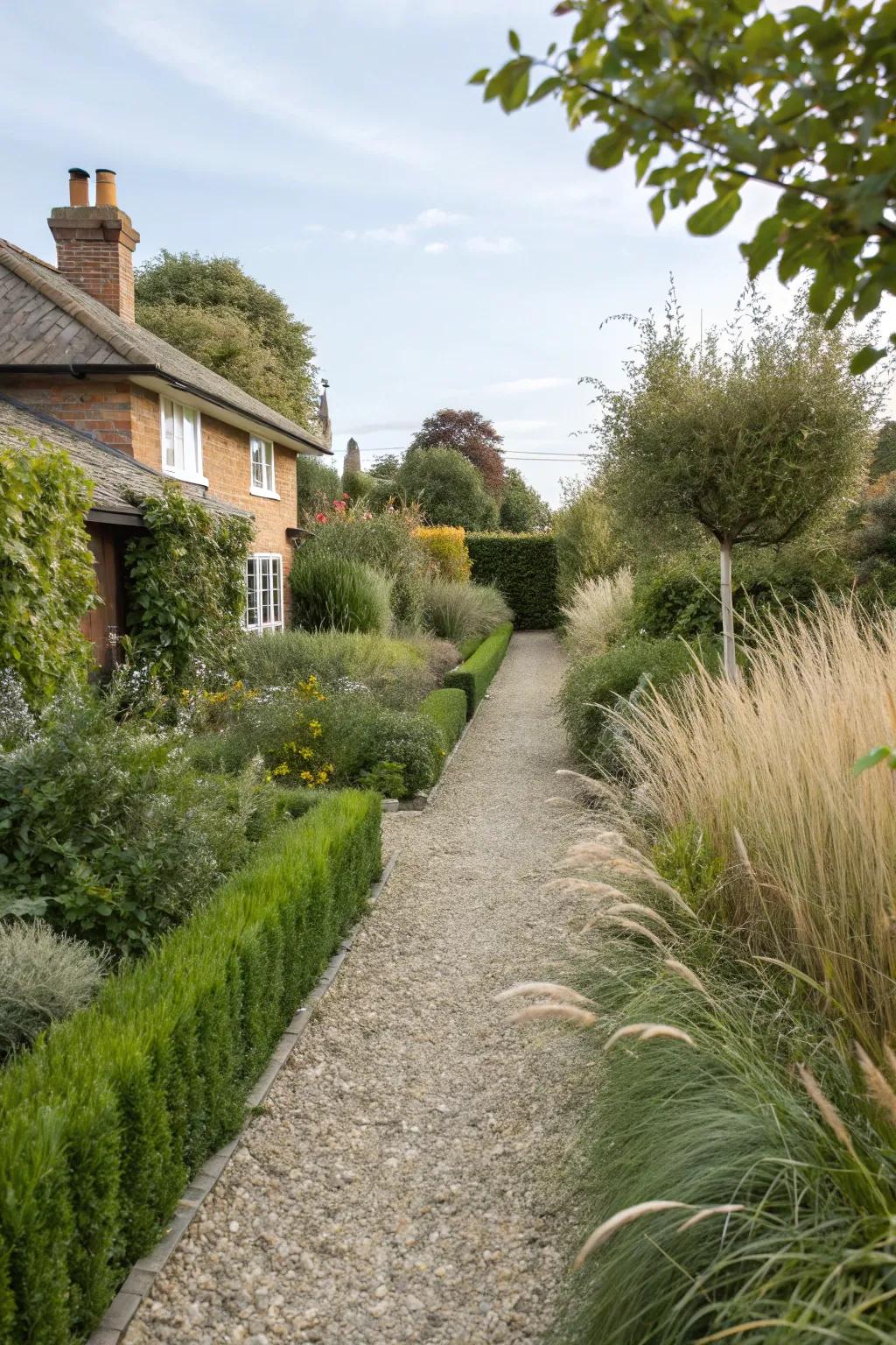 Natural dividers section off garden areas.