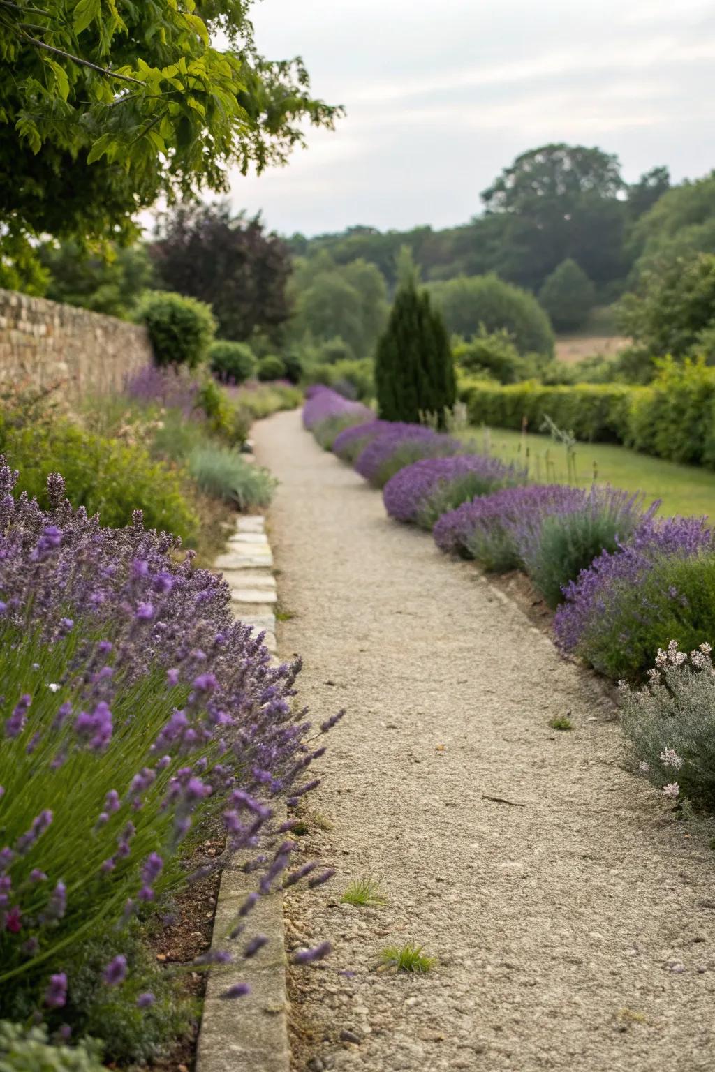 A fragrant gravel path bordered by aromatic herbs.