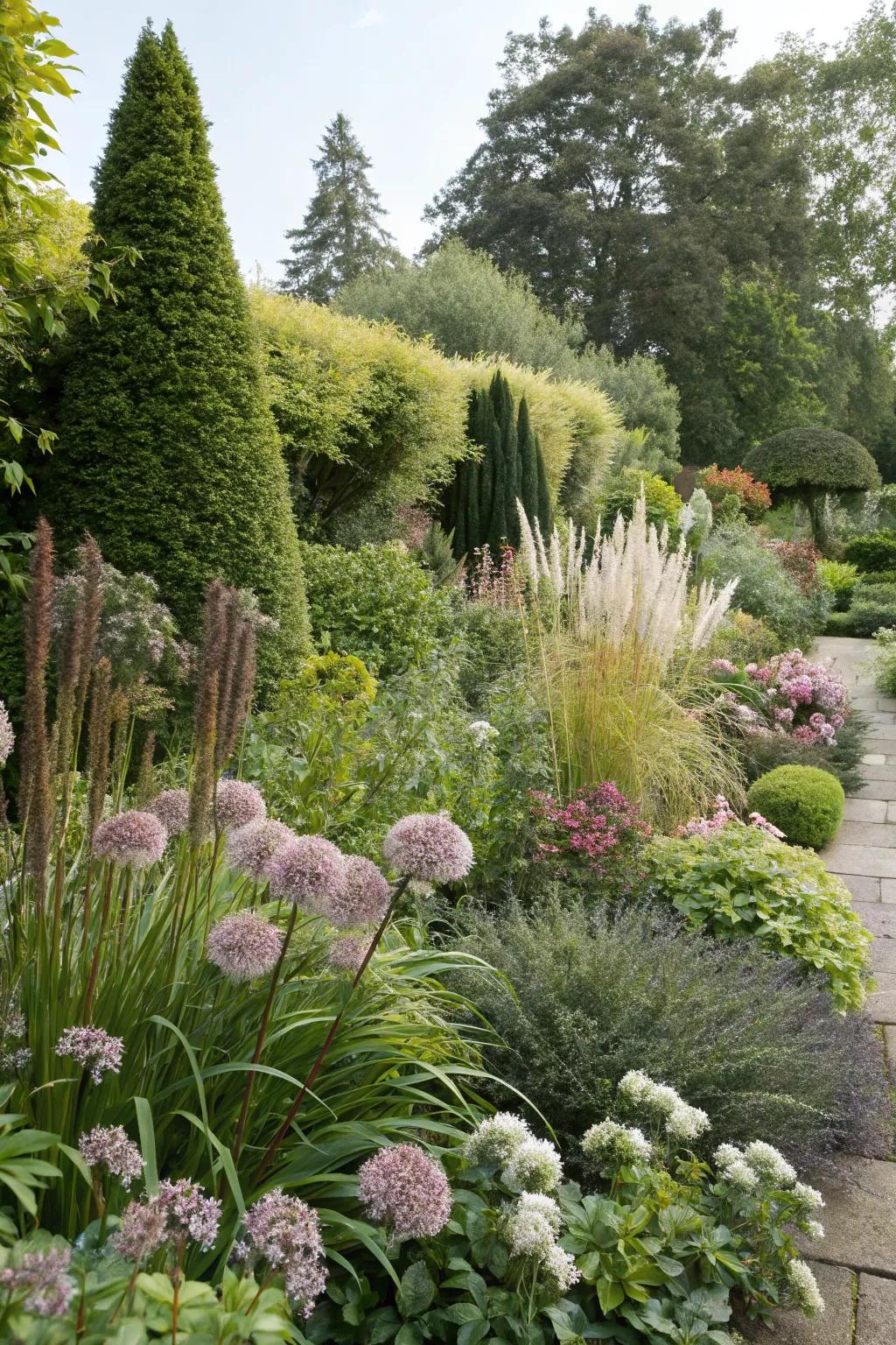 Mixing plant textures and forms creates visual intrigue