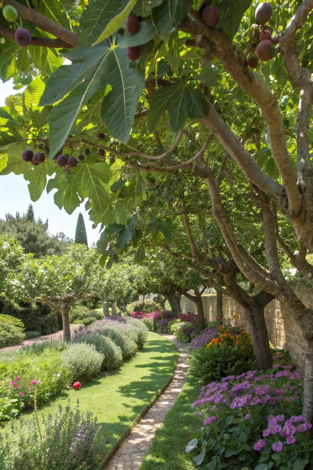 Fig trees offer shade and delicious fruit in warm-climate gardens.