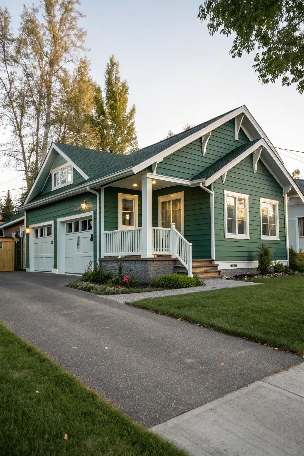 Jade green and white exteriors offer a fresh and lively look.
