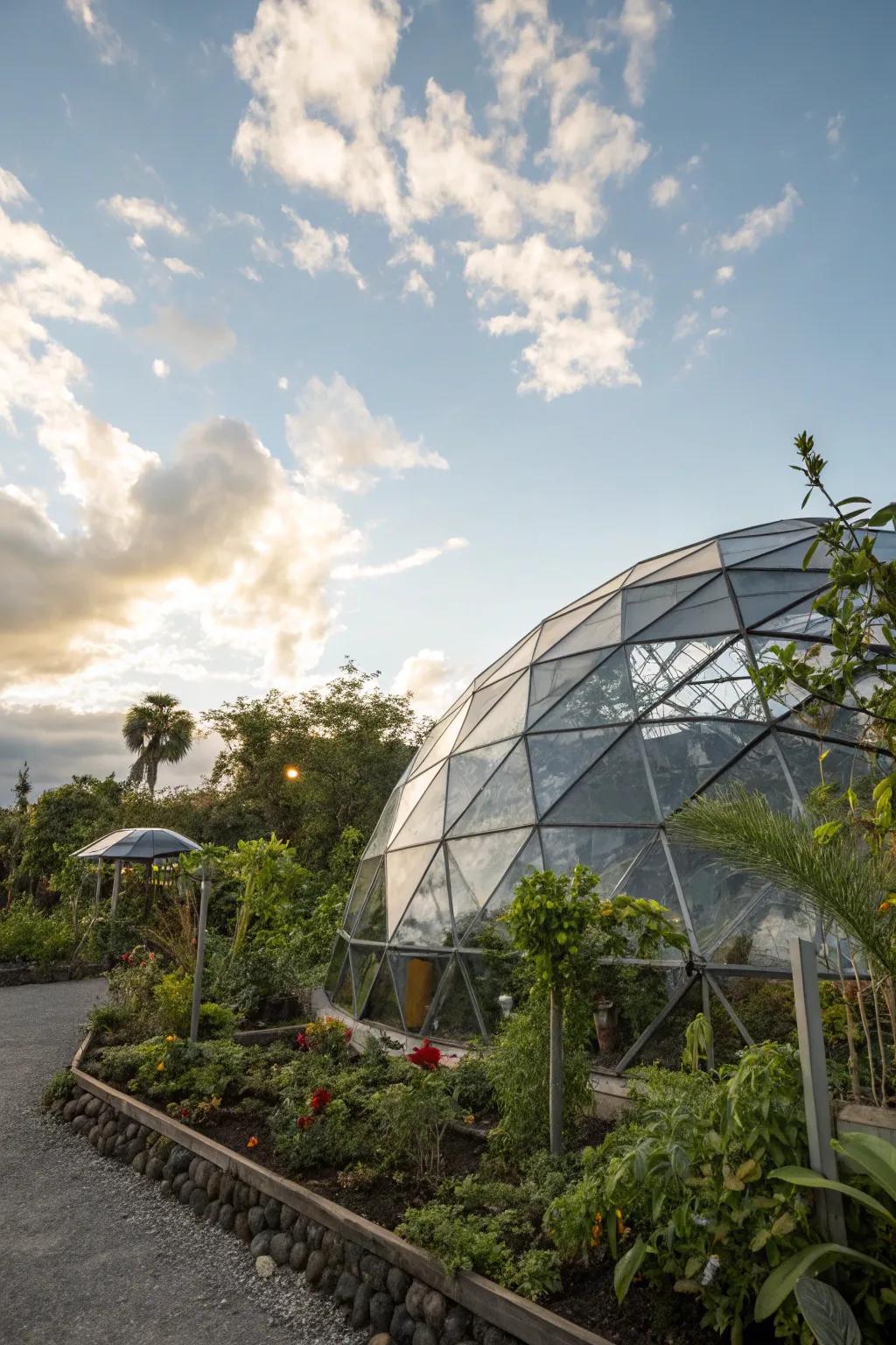 Innovative geodesic dome greenhouse design.
