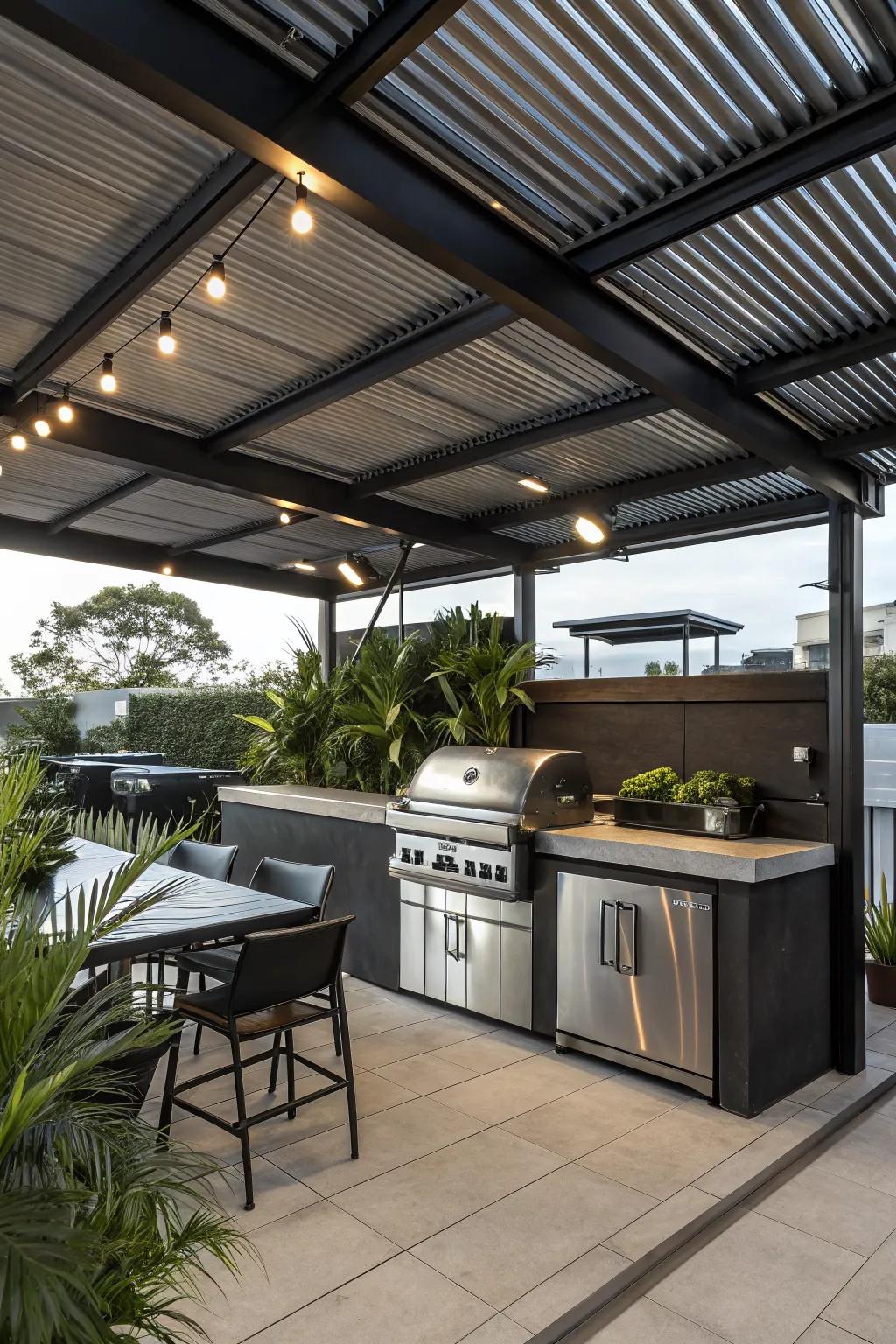 A metal roof provides industrial chic style and durability.
