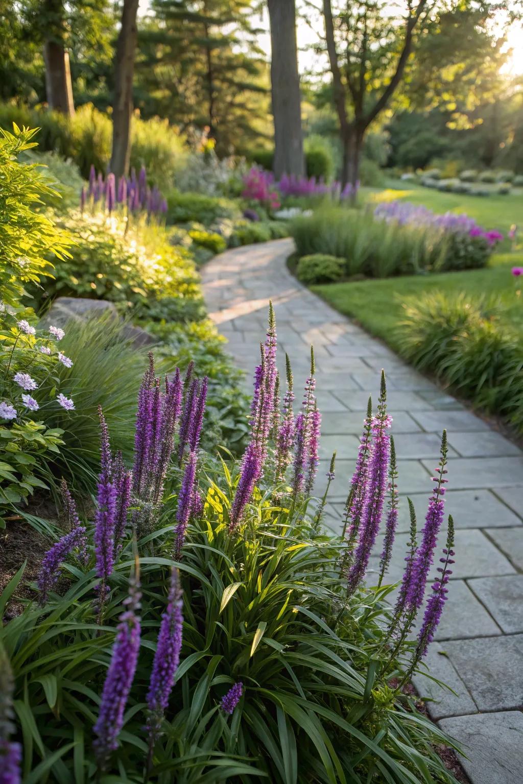 Robust lilyturf thriving in a garden with varying light conditions.