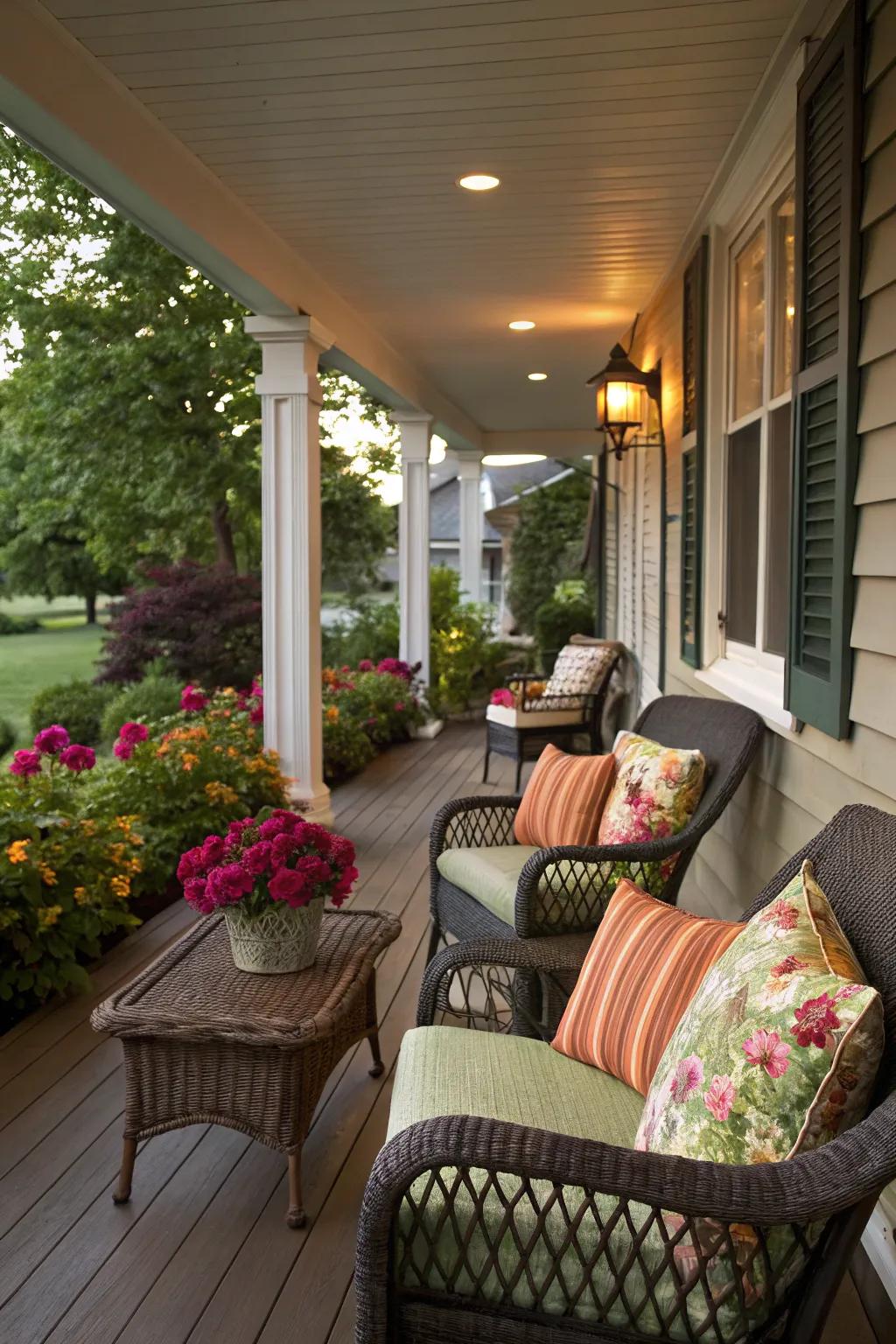 Multiple seating areas make your porch versatile and inviting.