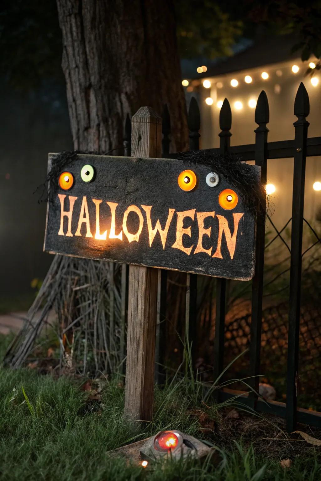 Eerie eyes sign that adds a mysterious touch.