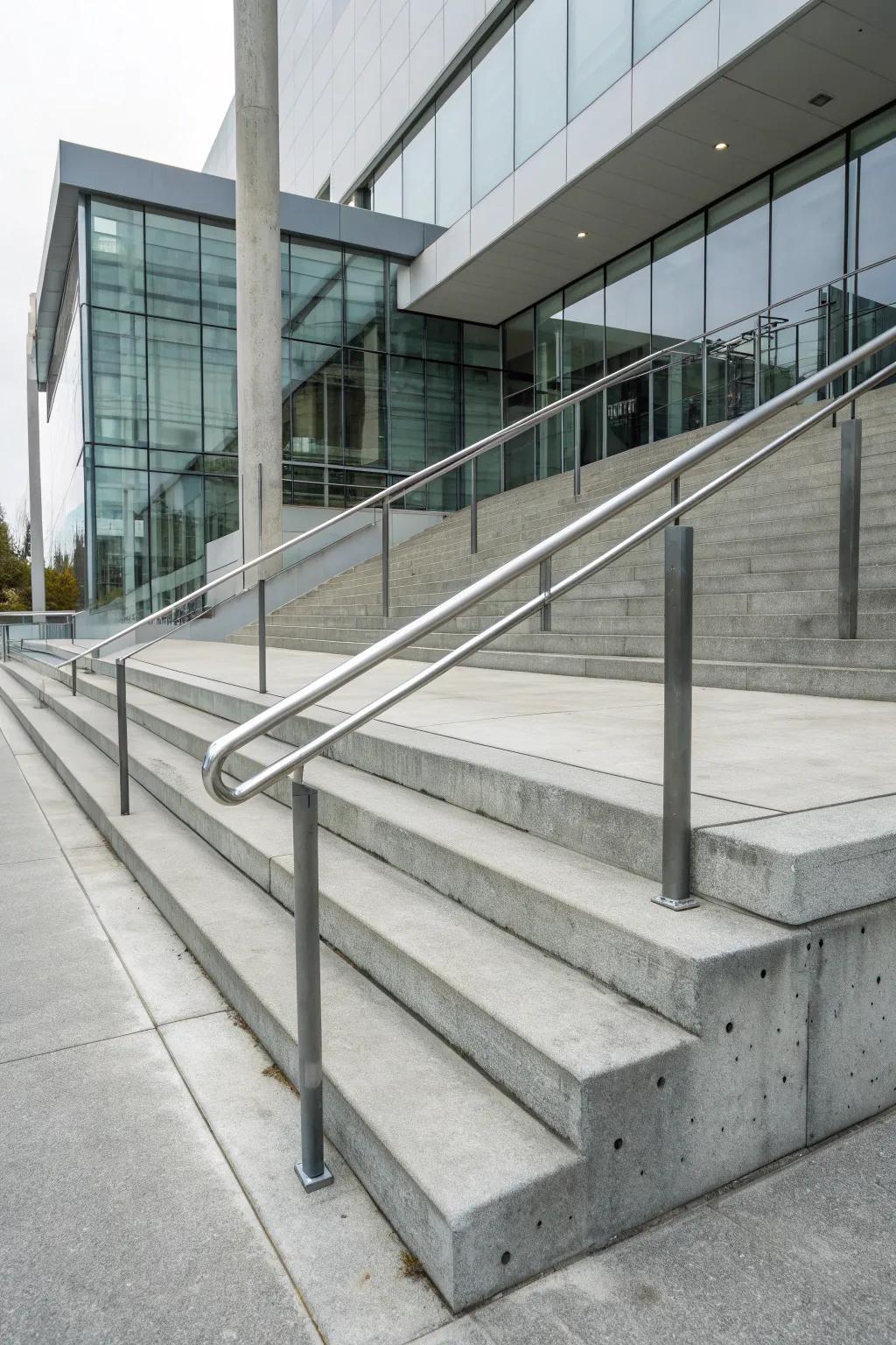Concrete handrails offer strength and a cohesive design.