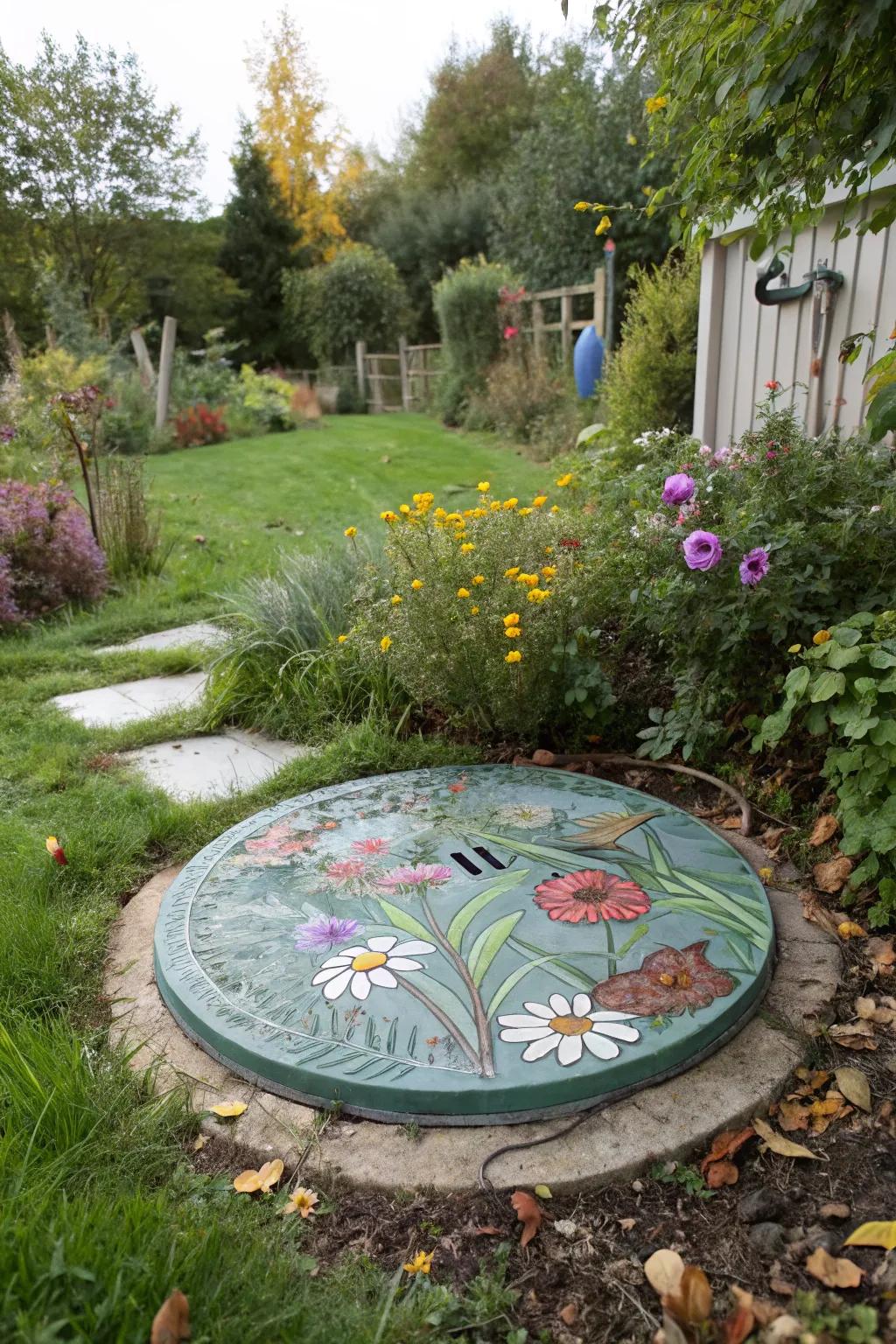 Painting the septic tank lid offers a simple and creative way to camouflage it.