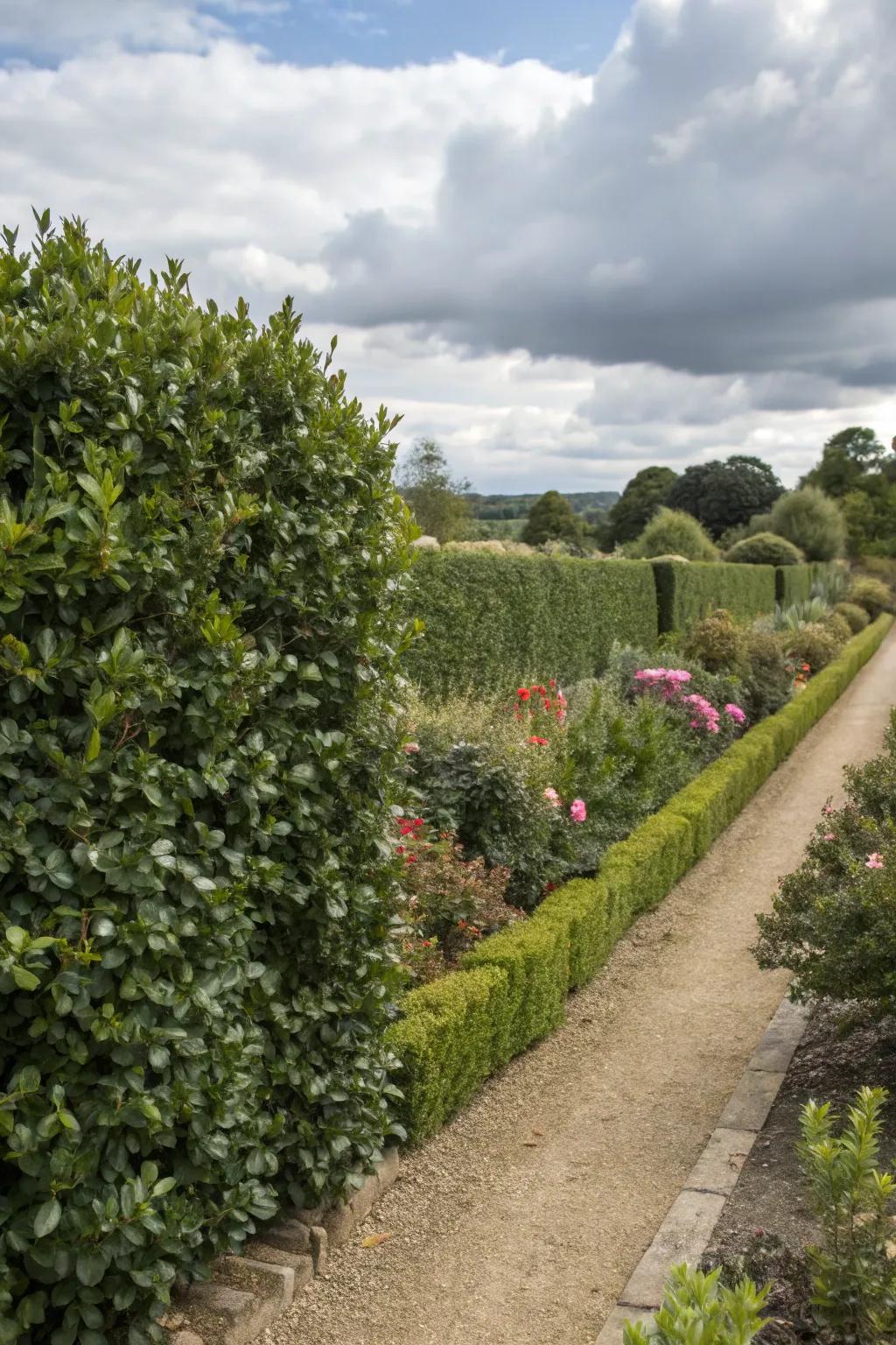 Holly bushes acting as effective windbreaks.