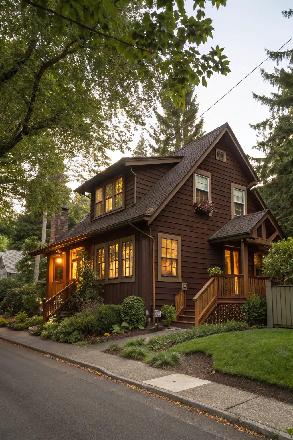 Chocolate brown exteriors provide warmth and coziness.