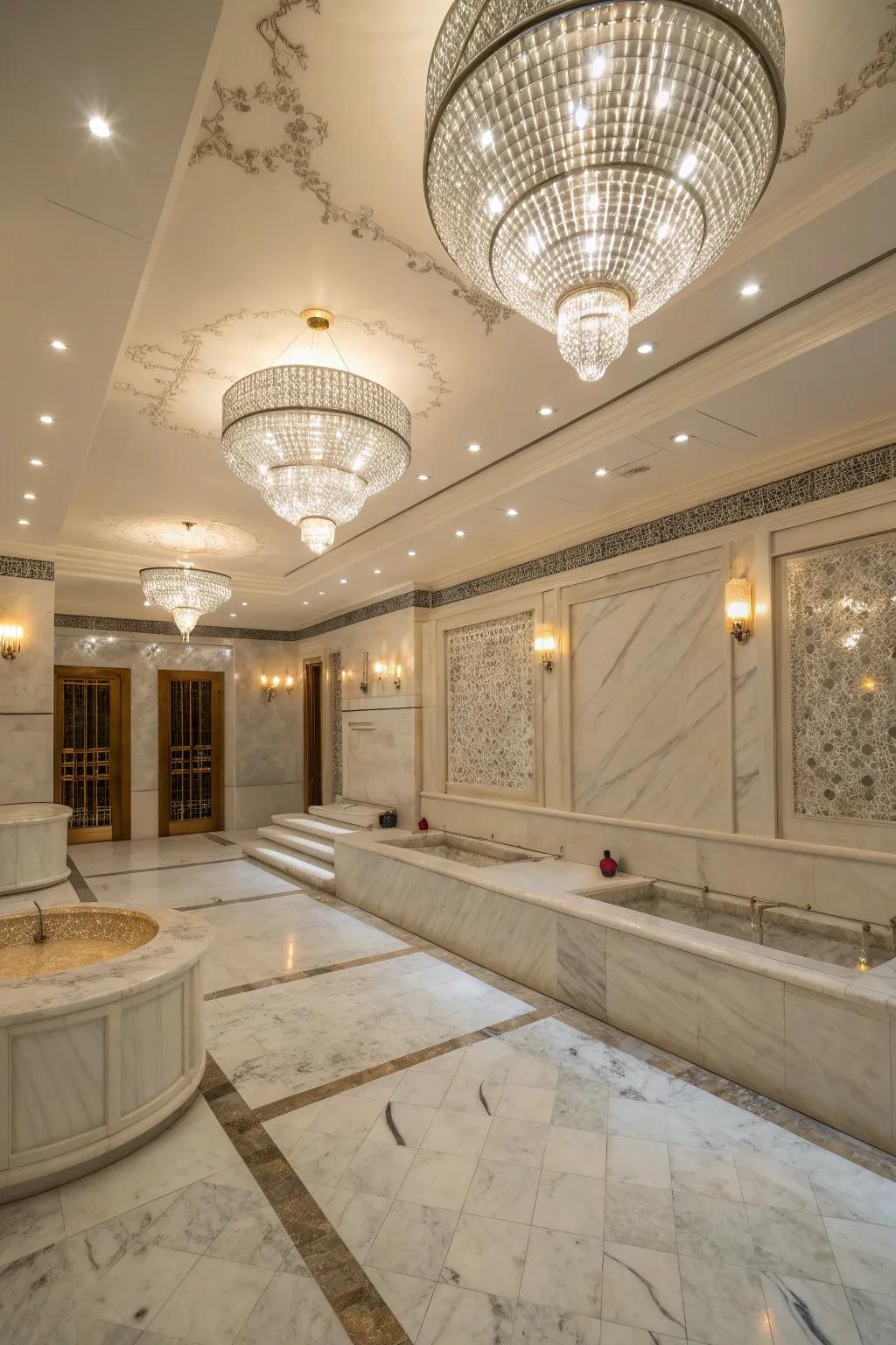 Opulent materials elevate the elegance of your home spa.