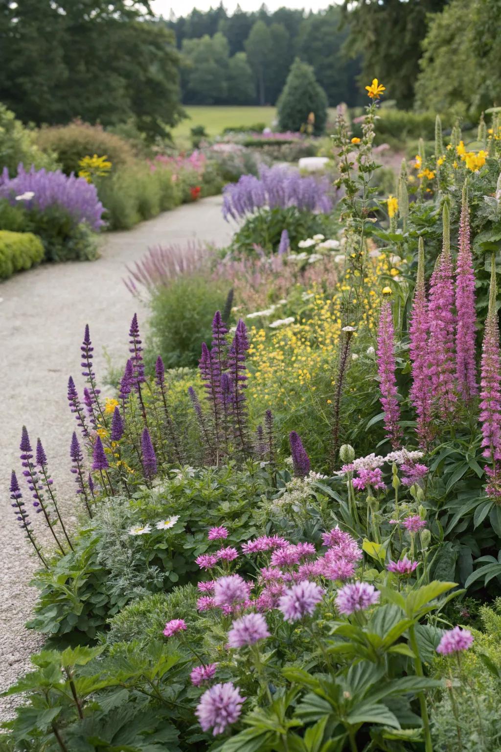 Diverse textures and colors create a visually striking garden.