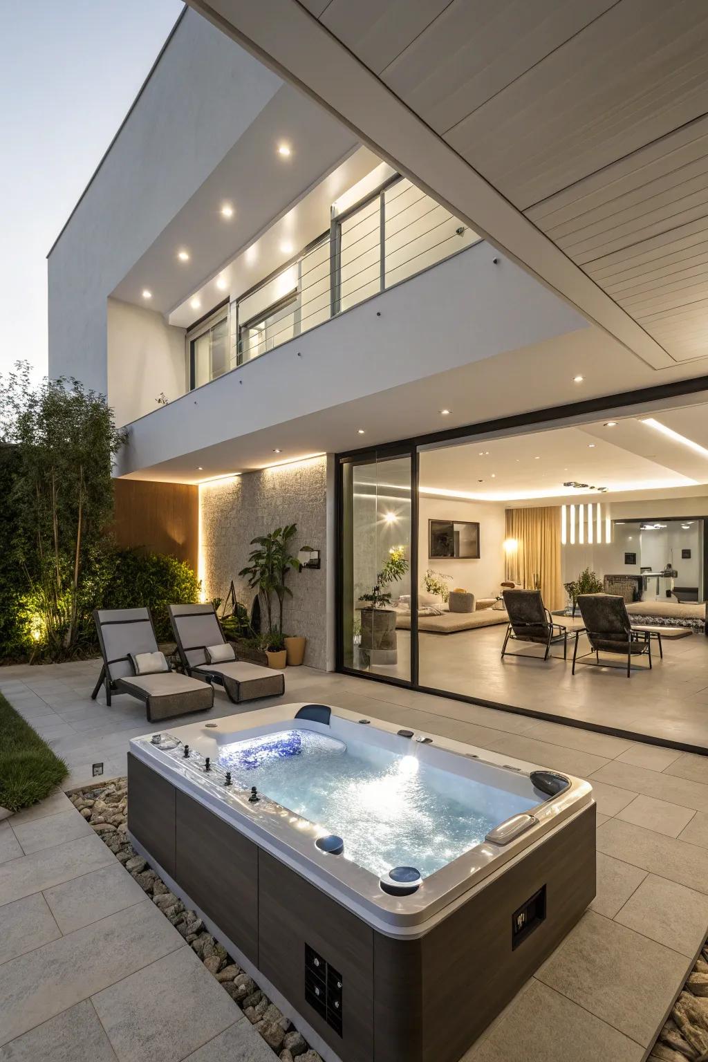 Experience cutting-edge design with a modern hot tub setup.