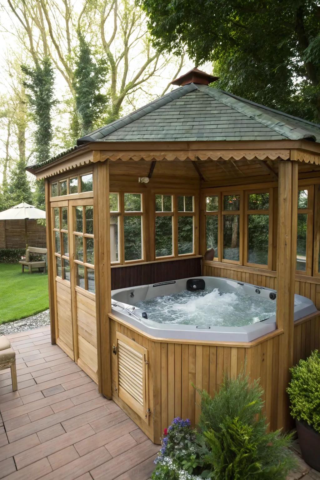 A full enclosure offers complete shade and privacy.