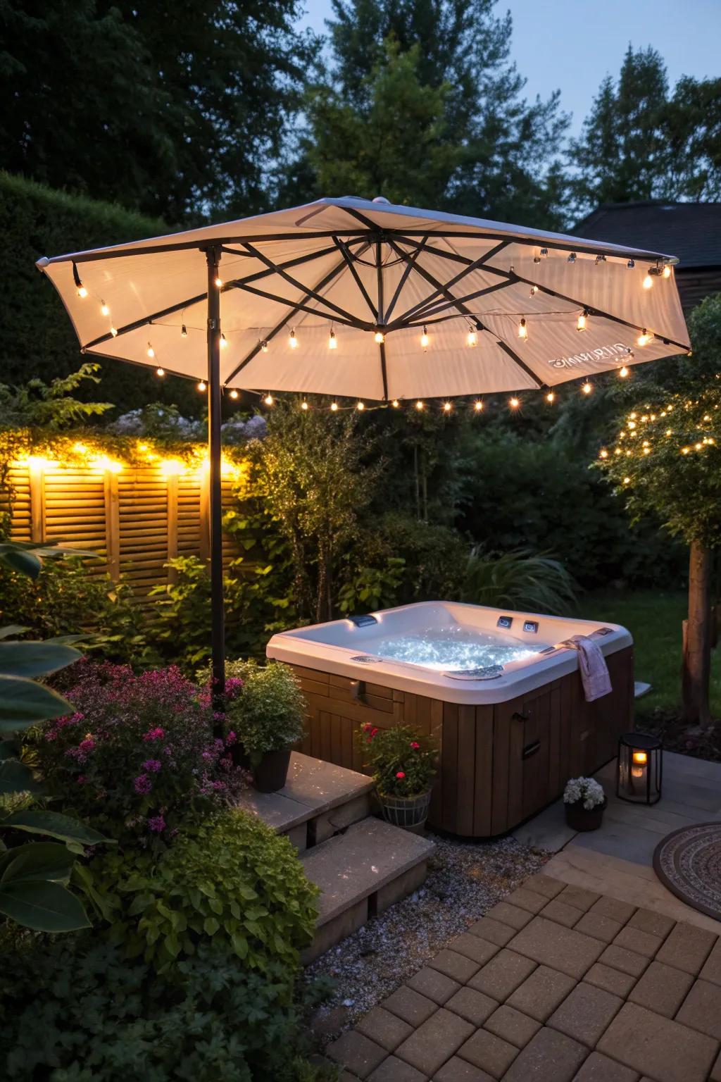 Solar-powered umbrellas offer eco-friendly lighting solutions for your evenings.