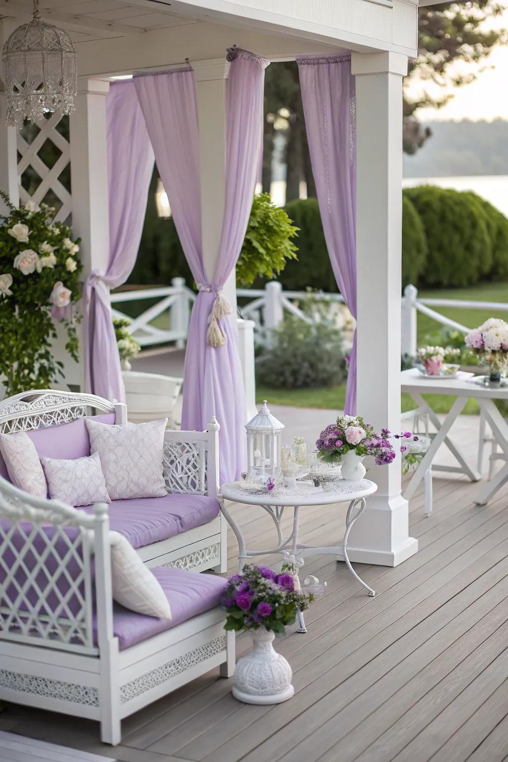 Soft lavender and white offer serene elegance.