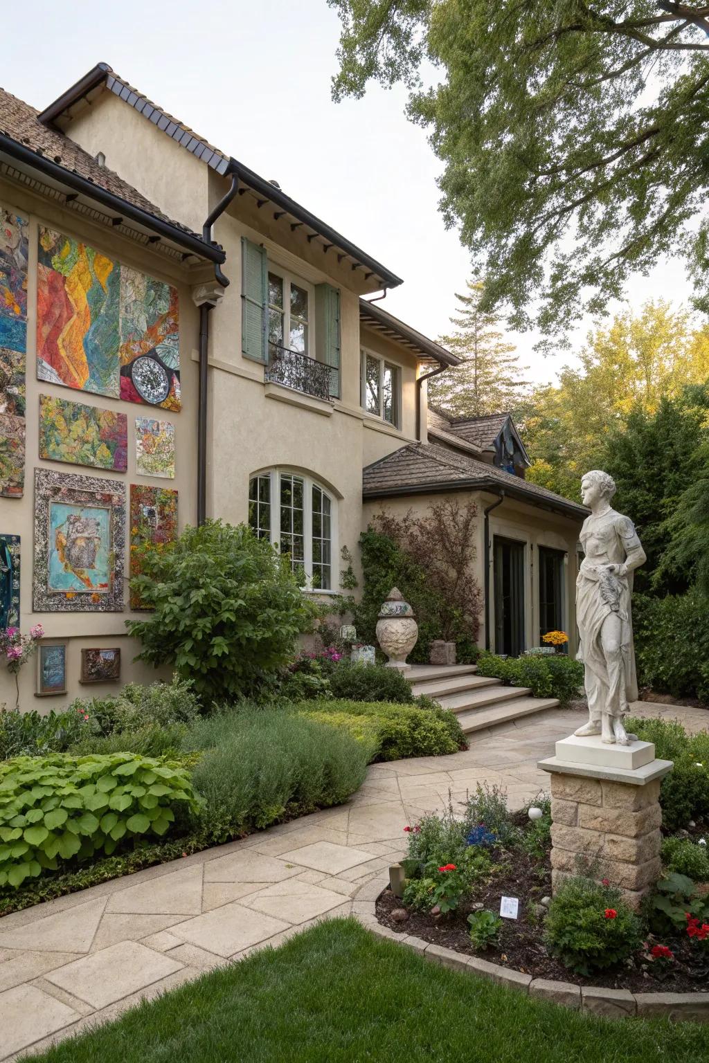 Outdoor art installations personalize and enhance your home's exterior.