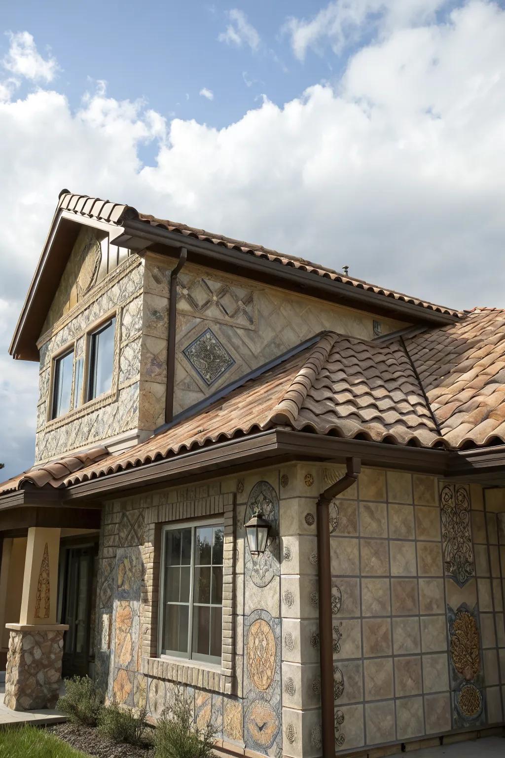 Ceramic tile siding adds unique texture and vibrant colors.