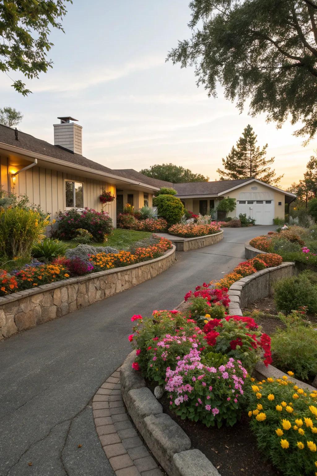 A driveable garden creating a lush entrance to the home.